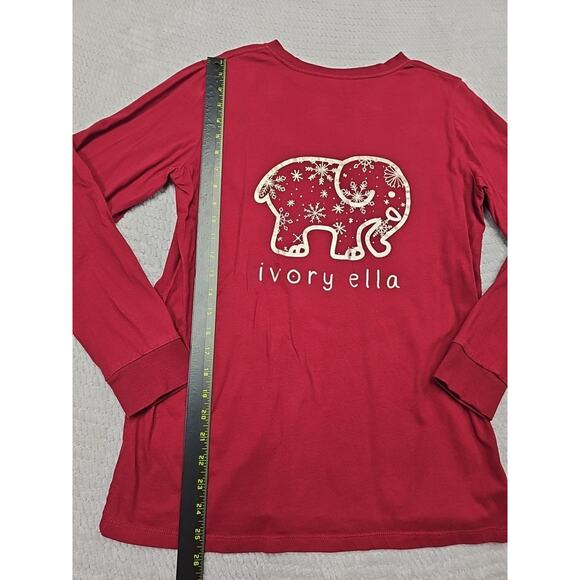 Ivory Ella Shirt Womens Medium Snowflake Elephant Long Sleeve Pocket Tee - Picture 2 of 7